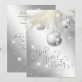 Elegant Silver New Year's Eve Party Kaart (Voorkant / Achterkant)