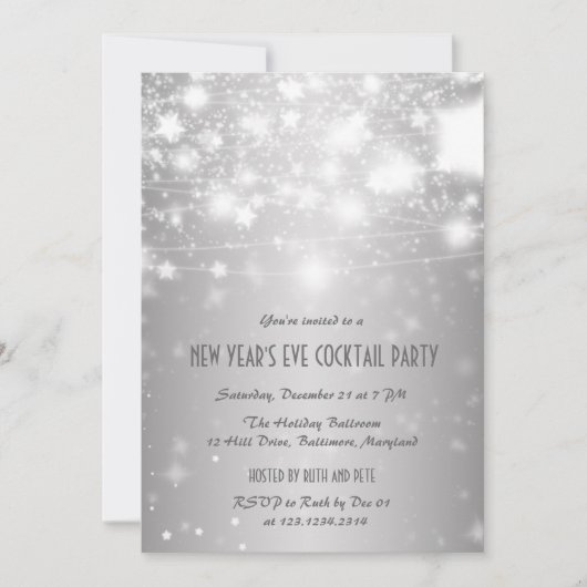 Elegant Silver New Year's Eve Party Shining Stars Kaart (Voorkant)