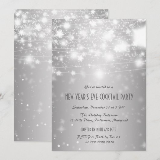 Elegant Silver New Year's Eve Party Shining Stars Kaart (Voorkant / Achterkant)