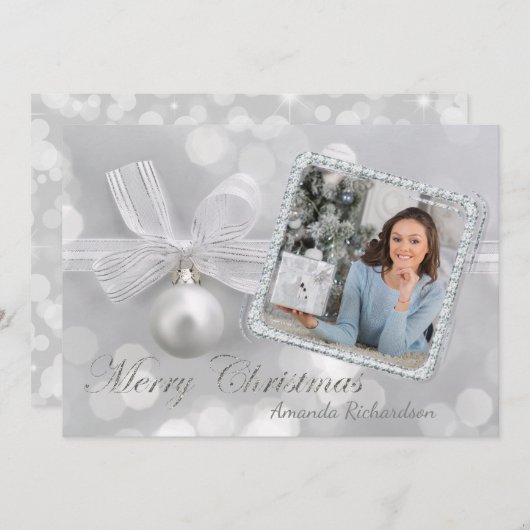 Elegant Silver Ornament kerstkaart (Voorkant / Achterkant)