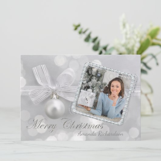 Elegant Silver Ornament kerstkaart (Staand voorkant)