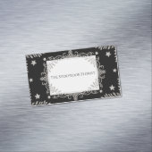 Elegant Silver Ornate Star & Leaf Black Celestial Magnetisch Visitekaartje (Voorbeeld)