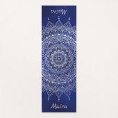 Elegant Silver over Deep Blue Floral Henna Mandala Yogamat (Voorkant)