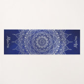 Elegant Silver over Deep Blue Floral Henna Mandala Yogamat (Voorkant (horizontaal))