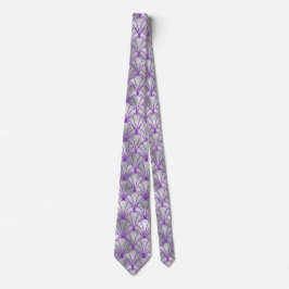 Elegant Silver Paars Fan Design Art Deco Stropdas