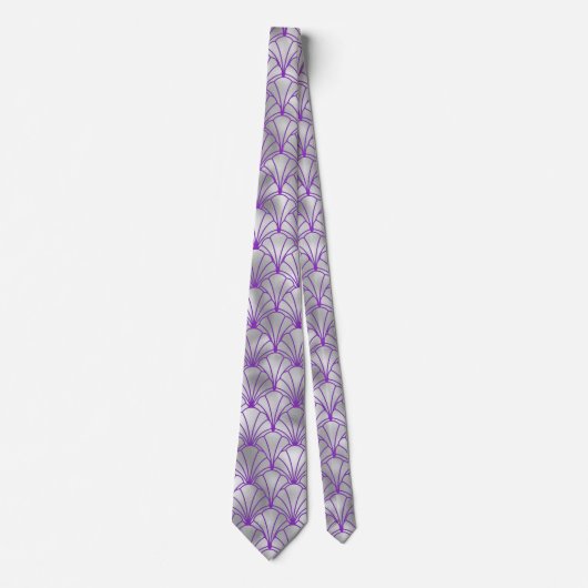 Elegant Silver Paars Fan Design Art Deco Stropdas (Voorkant)
