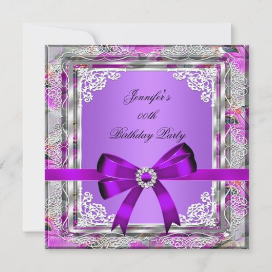 Elegant Silver Paarse Mauve Jewel Birthday Party Kaart (Voorkant)