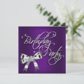 Elegant Silver Paarse Woman's Birthday Party Kaart (Staand voorkant)