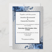 ELEGANT SILVER PATTERN BOUQUET FLORAL NAVY WEDING KAART (Voorkant)