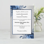 ELEGANT SILVER PATTERN BOUQUET FLORAL NAVY WEDING KAART (Staand voorkant)
