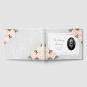 Elegant Silver Peach Rozen Botanische Funeral Phot Gastenboek (Volledig)