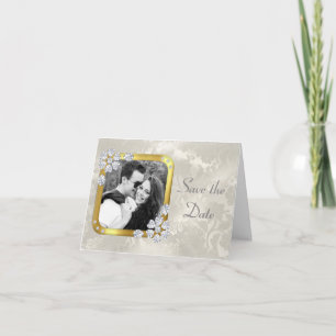 Elegant Silver Pearl Diamond Save the Date