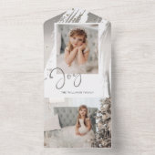 Elegant Silver-penseelstreken met joy Script-foto All In One Uitnodiging (Binnen)