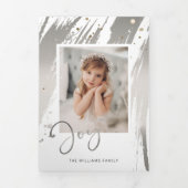 Elegant Silver-penseelstreken met joy Script-foto Drieluik Kaart (Cover)