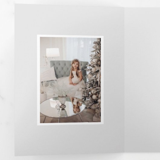 Elegant Silver-penseelstreken met joy Script-foto Drieluik Kaart (Binnenzijde eerst)