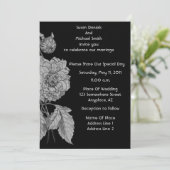 Elegant Silver Peony Black Floral Wedding Invite Kaart (Staand voorkant)