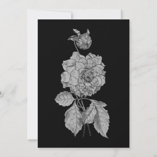 Elegant Silver Peony Black Floral Wedding Invite Kaart (Achterkant)