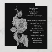 Elegant Silver Peony Black Floral Wedding Invite Kaart (Voorkant / Achterkant)