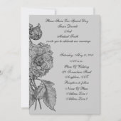 Elegant Silver Peony Flower Wedding Invite Kaart (Voorkant)