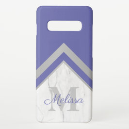 Elegant Silver Peri Monogram Geometrische marmer iPhone 16 Hoesje