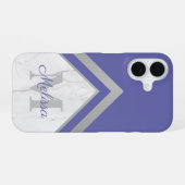 Elegant Silver Peri Monogram Geometrische marmer iPhone 16 Hoesje (Achterkant horizontaal)