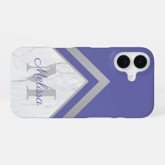 Elegant Silver Peri Monogram Geometrische marmer iPhone 16 Hoesje (Achterkant horizontaal)