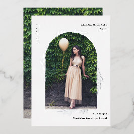 Elegant Silver Photo Afstuderen Folie Uitnodiging