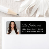 Elegant Silver Photo Afstuderen Return Address Etiket (Insitu)