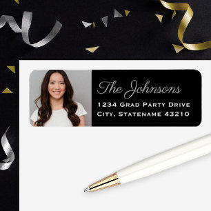 Elegant Silver Photo Afstuderen Return Address Etiket