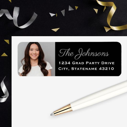 Elegant Silver Photo Afstuderen Return Address Etiket