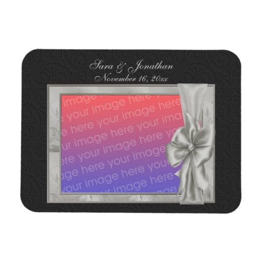 Elegant Silver Photo Frame Personalized Wedding Magneet (Horizontaal)