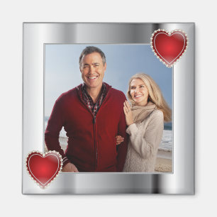 Elegant Silver Photo Red Heart Lijst Magneet