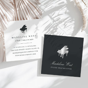 Elegant Silver Piano Instructor Music Teacher Vierkante Visitekaartje