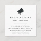 Elegant Silver Piano Instructor Music Teacher Vierkante Visitekaartje (Achterkant)