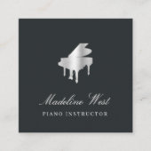 Elegant Silver Piano Instructor Music Teacher Vierkante Visitekaartje (Voorkant)