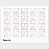 Elegant Silver Pink Floral First Heilige Communie Vierkante Sticker (Vel)