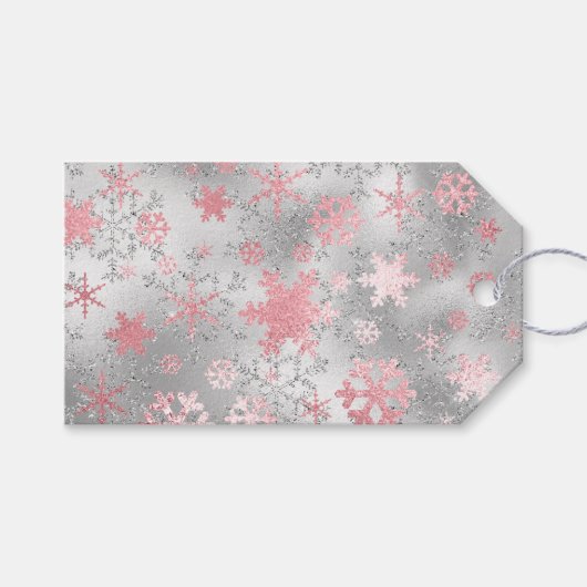 Elegant Silver Pink-kerstboomschilderpatroon Cadeaulabel (Voorkant (Horizontaal))