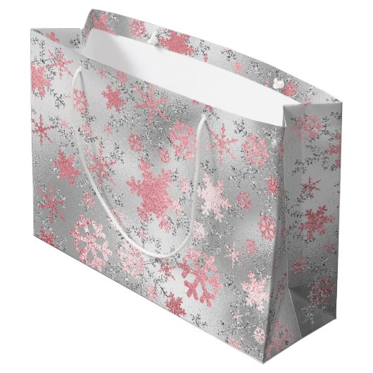 Elegant Silver Pink-kerstboomschilderpatroon Groot Cadeauzakje (Achterkant Gekanteld)