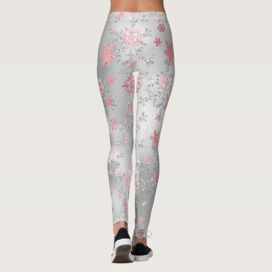 Elegant Silver Pink-kerstboomschilderpatroon Leggings (Achterkant)