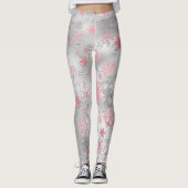 Elegant Silver Pink-kerstboomschilderpatroon Leggings (Voorkant)