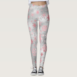 Elegant Silver Pink-kerstboomschilderpatroon Leggings