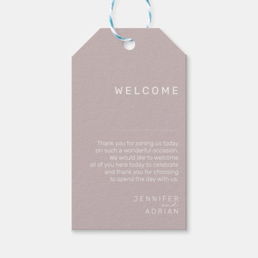 Elegant Silver Pink Minimal Weddenschap Welkom Cadeaulabel (Voorkant)