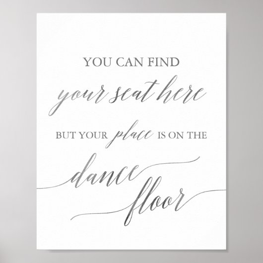Elegant Silver Place Card Dance Floor Sign Poster (Voorkant)