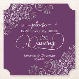 Elegant Silver & Plum Don't Take My Drink Wedding Kartonnen Onderzetters