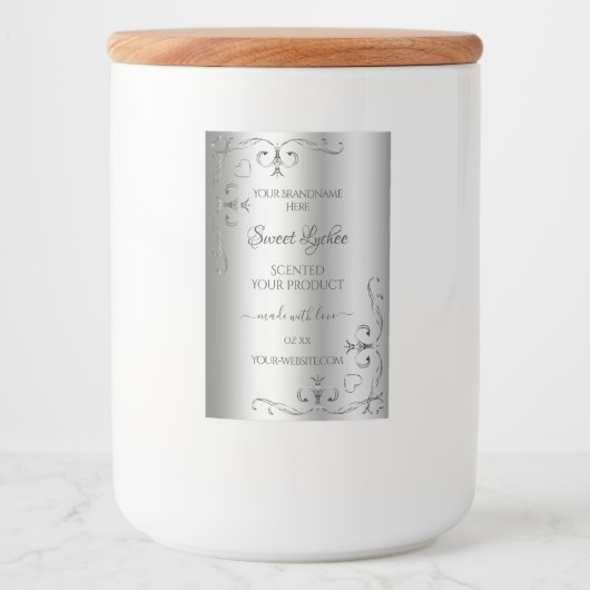 Elegant Silver Product Labels - hoek grens Voedselcontainer Etiket (Voorkant)