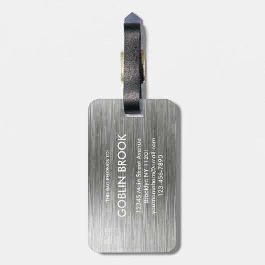 Elegant Silver Rectangular brushed metallic  Bagagelabel (Achterkant verticaal)
