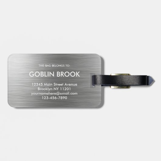Elegant Silver Rectangular brushed metallic  Bagagelabel (Achterkant horizontaal)