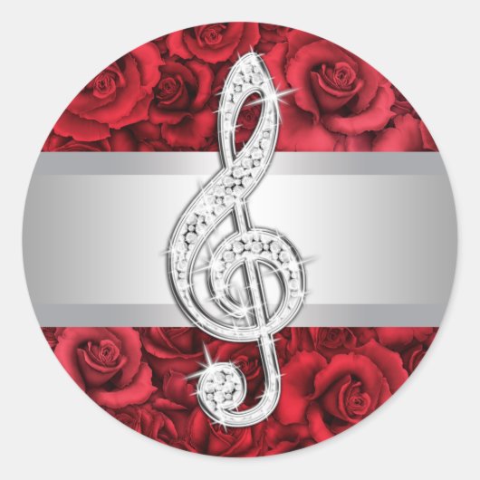 Elegant Silver Red Rose Treble Clef Stickers (Voorkant)
