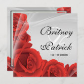 Elegant Silver & Red Rose Wedding Invitations Kaart (Voorkant / Achterkant)