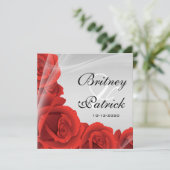 Elegant Silver & Red Rose Wedding Invitations Kaart (Staand voorkant)